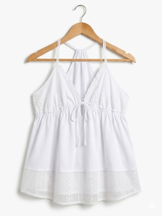 Tops - NWOT White Eyelet Halter Tank Top  (0091)